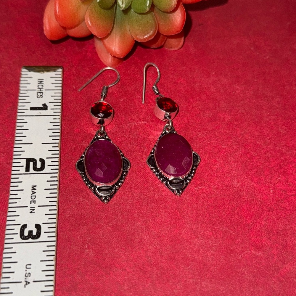 Ruby & Garnet Silver Earrings - image 8